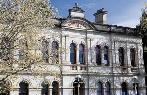 The front of the shire hall.
